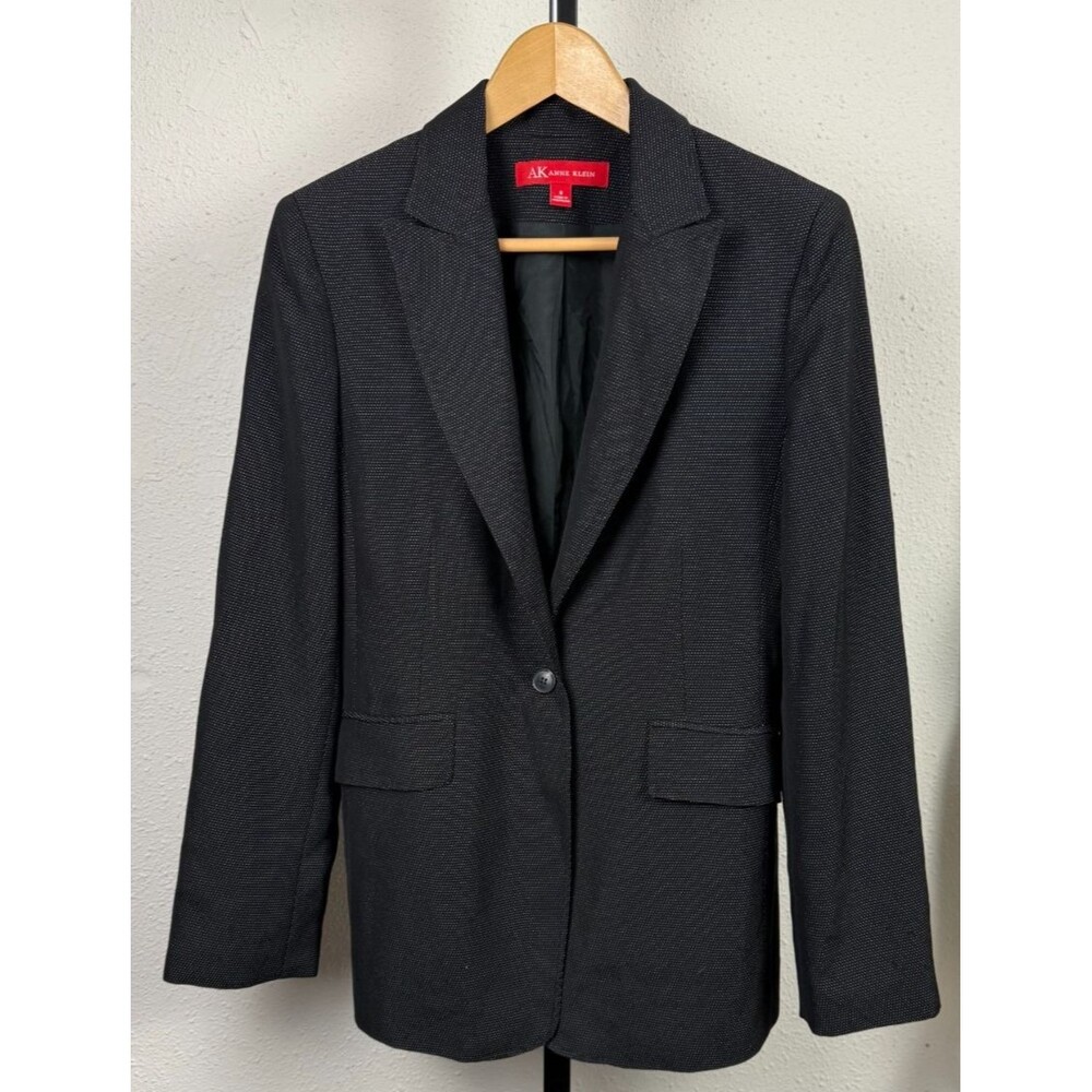 Anne Klein Vintage Y2K Black Blazer 8 Mini Dot Preppy Classic Power Suit Jacket